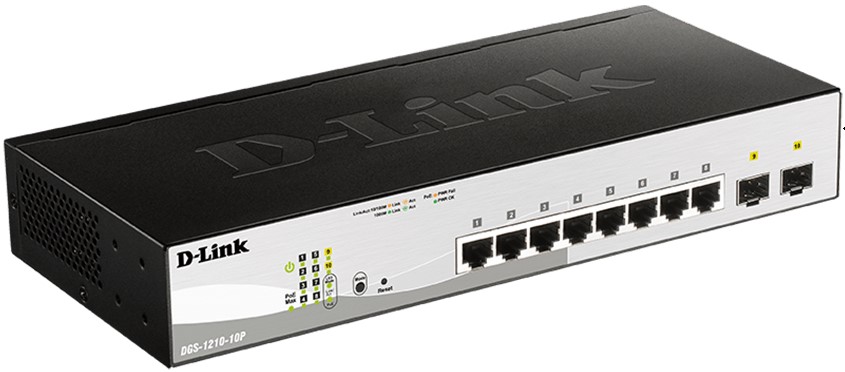 

Коммутатор PoE D-link DGS-1210-10P 8x10/100/1000Base-T PoE (PoE-бюджет 65Вт), 2x1000Base-X SFP, L2, DGS-1210-10P