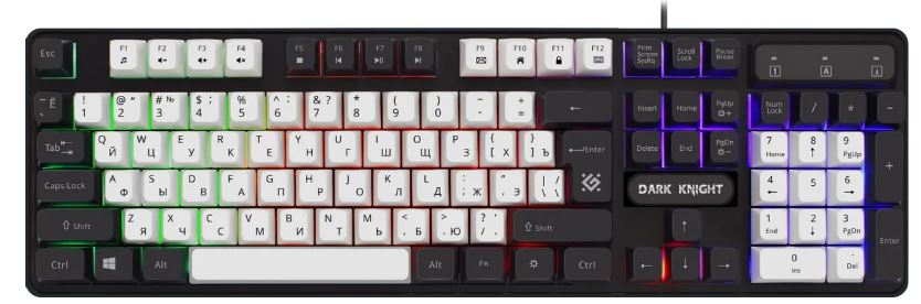 

Клавиатура Defender DARK KNIGHT GK-077 RU 45078 WH/BL, DARK KNIGHT GK-077 RU