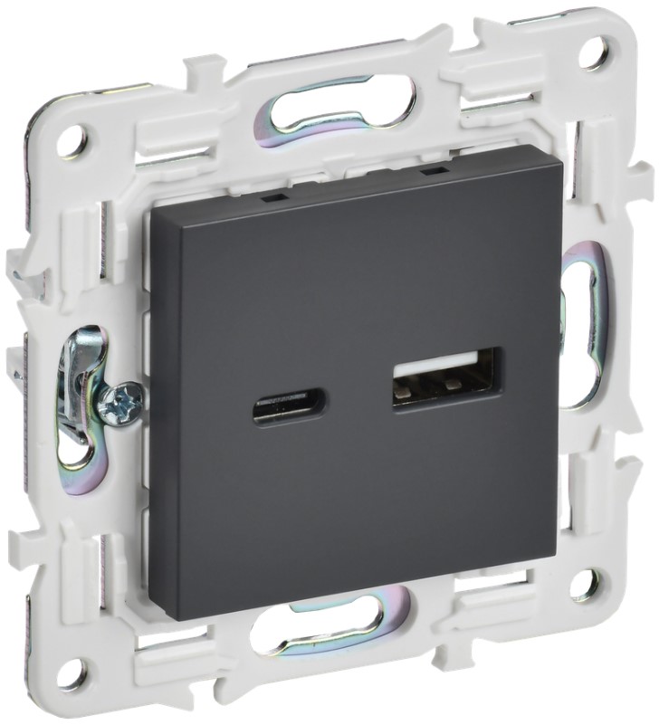 

Розетка USB IEK SK-U22-D31-K48 SKANDY тип A+тип C 3,1А SK-R14T титан, SK-U22-D31-K48