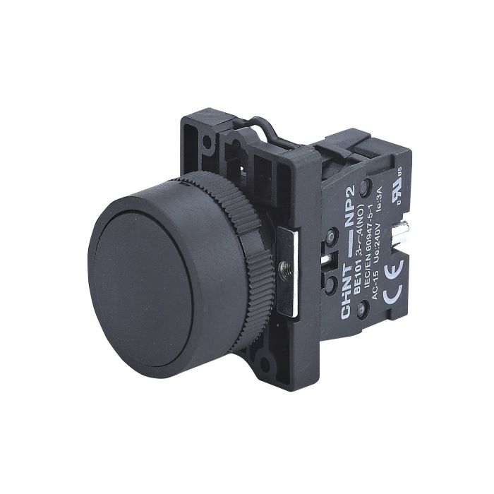 

Кнопка управления CHINT 574624 NP2-EA22 без подсветки черная 1НЗ, IP40 (R), 574624