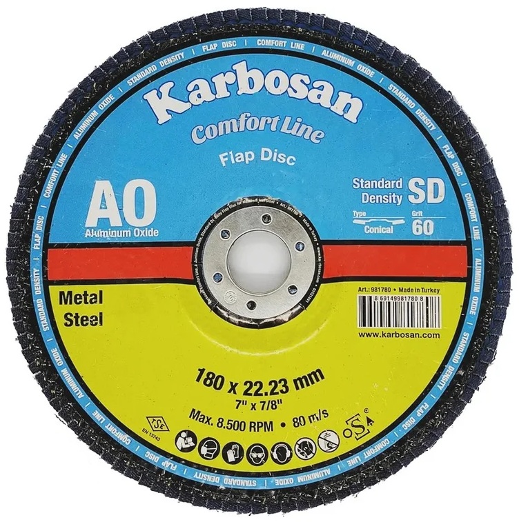 

Круг лепестковый ООО САМ KAR-981780-10 Karbosan КЛТ 180х22/Р60 Comfort Line AO SD Flap Конический 10 шт, KAR-981780-10
