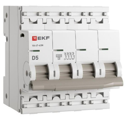 Изображение товара Автоматический выключатель EKF M634405D серия ВА 47-63N 5А 400В IP20 4 полюса