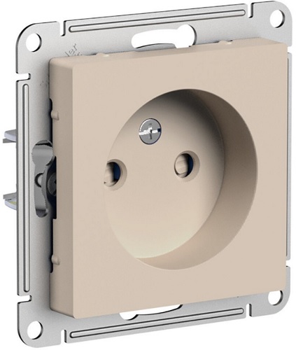 

Розетка без заземления Systeme Electric ATN001249 AtlasDesign со шторками, 16А, механизм, Песочный, ATN001249