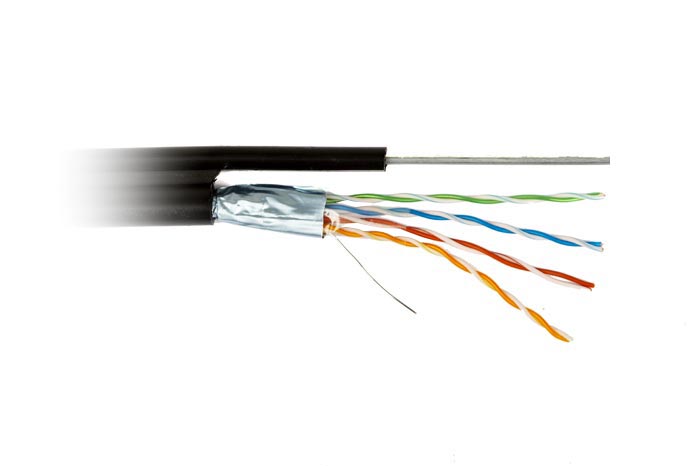 

Кабель витая пара F/UTP 5e кат. 4 пары Cabeus FTP-4P-Cat.5e-SOLID-ST-OUT 24AWG(0.50 мм), медь, одножильный (solid), внешний, с троссом, PE, чёрный, уп, FTP-4P-Cat.5e-SOLID-ST-OUT