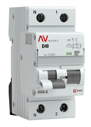 

Автомат дифференциальный EKF rcbo6-1pn-40D-30-a-av DVA-6 1P+N 40А (D) 30мА (A) 6кА AVERES, rcbo6-1pn-40D-30-a-av
