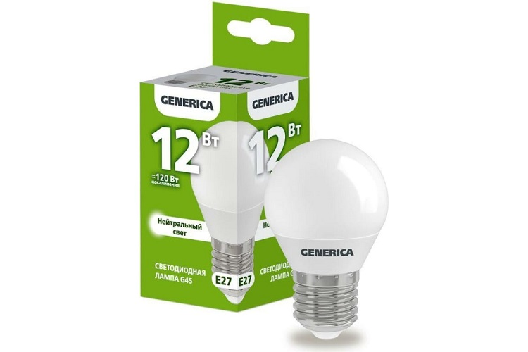 

Лампа светодиодная GENERICA LL-G45-12-230-40-E27-G G45 12Вт шар 4000К E27 230В, LL-G45-12-230-40-E27-G