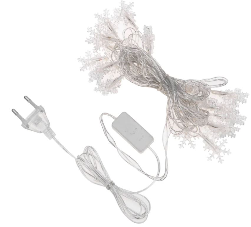 

Гирлянда NEON-NIGHT 304-024 светодиодная снежинки большие 5м, 20LED, IP20, прозрачный провод, свечение мульти (RG/RB), мигание, 230В, 304-024