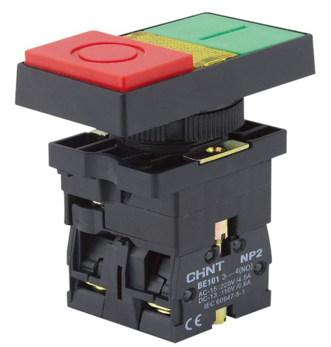 Изображение товара Двойная кнопка CHINT 575344 с подсветкой черный корпус 22 мм