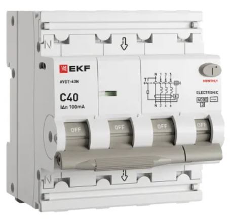 

Автомат дифференциальный EKF D63N46E40C100 АВДТ-63N 3P+N 40А характеристика C 100мА тип AC электронный 6кА PROXIMA, D63N46E40C100