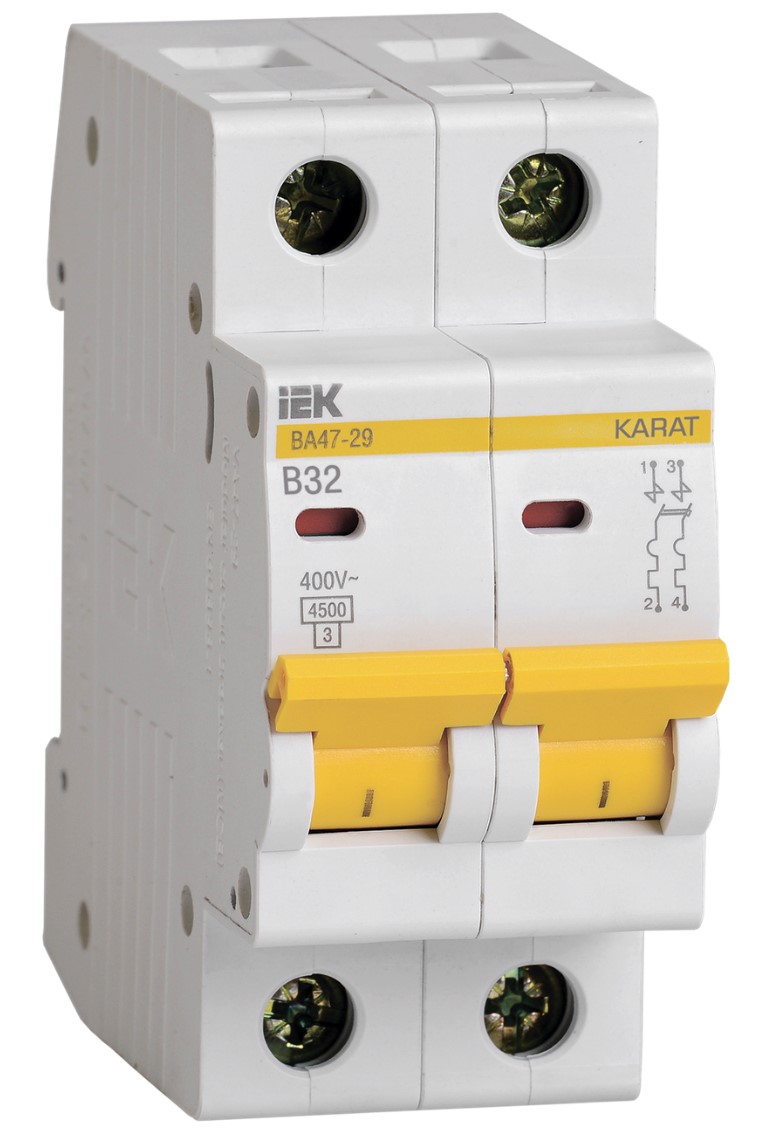 

Автоматический выключатель IEK MVA20-2-032-B KARAT ВА47-29 2P B 32А 4,5кА, MVA20-2-032-B