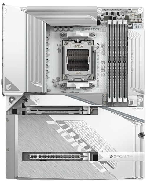 

Материнская плата ATX GIGABYTE B850 AORUS STEALTH ICE (AM5, AMD B850, 4*DDR5, 2*PCIe, 2*SATA, 4*M.2, 4*USB 2.0, WiFi, BT, 6*USB 3.2, USB Type-C, HDMI), B850 AORUS STEALTH ICE