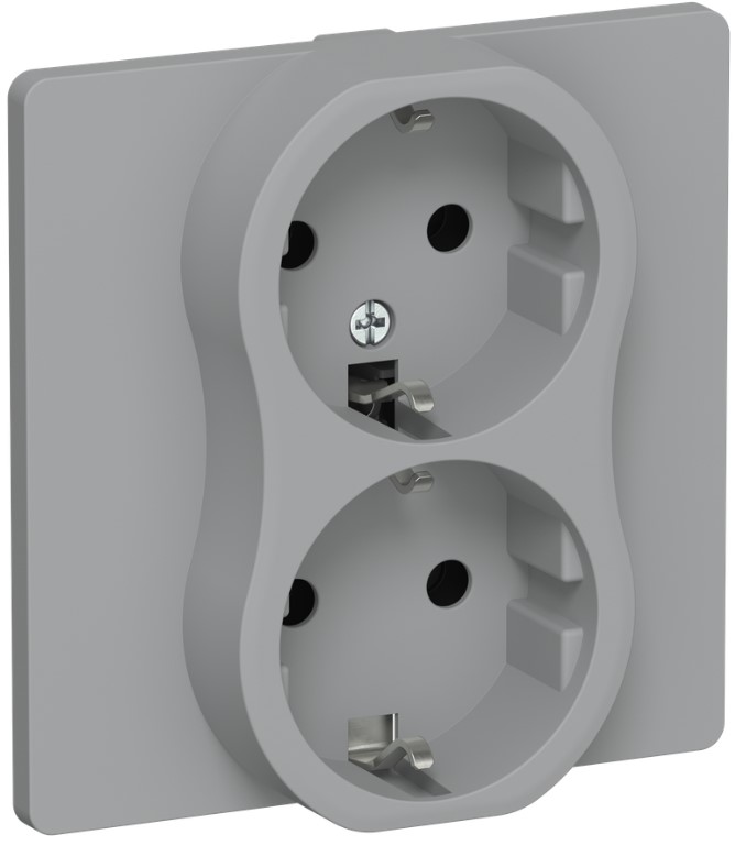 

Розетка двухместная с заземлением IEK FI-R21C-16-1-K03 FLITE без защитных шторок безвинтовое крепление 16А РС12-1-К-ФлС серый, FI-R21C-16-1-K03