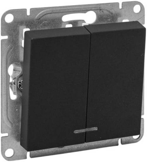 

Выключатель двухклавишный с подсветкой EKF UP1-SWB-24 чёрный Эпика, UP1-SWB-24