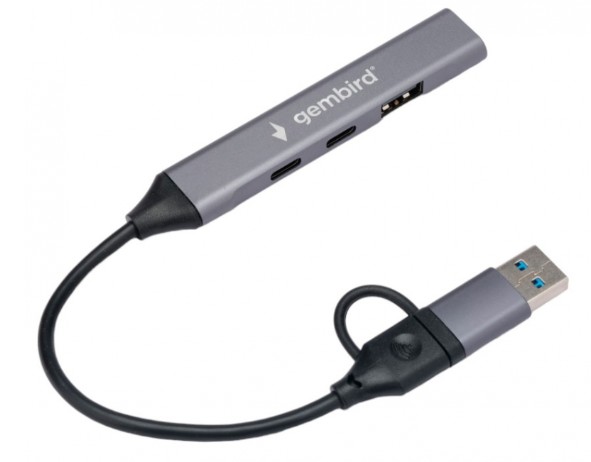 

Разветвитель USB 3.0 Gembird UHB-C444 4 порта: 2хType-C, 1хUSB 3.0, 1хUSB 2.0, алюминиевый корпус, серый, кабель Type-C+USB, UHB-C444