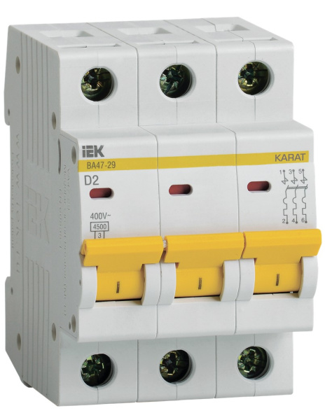 Изображение товара Автоматический выключатель IEK MVA20-3-002-D 3-полюсный для бытовых и промышленных сетей