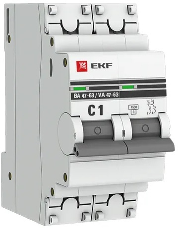 Изображение товара Автоматический выключатель EKF mcb4763-2-01C-pro 2Pol 1A IP20