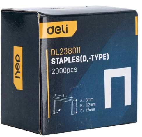 Изображение товара Скобы Deli DL238011 2000 шт 0 23 кг прочные для крепления