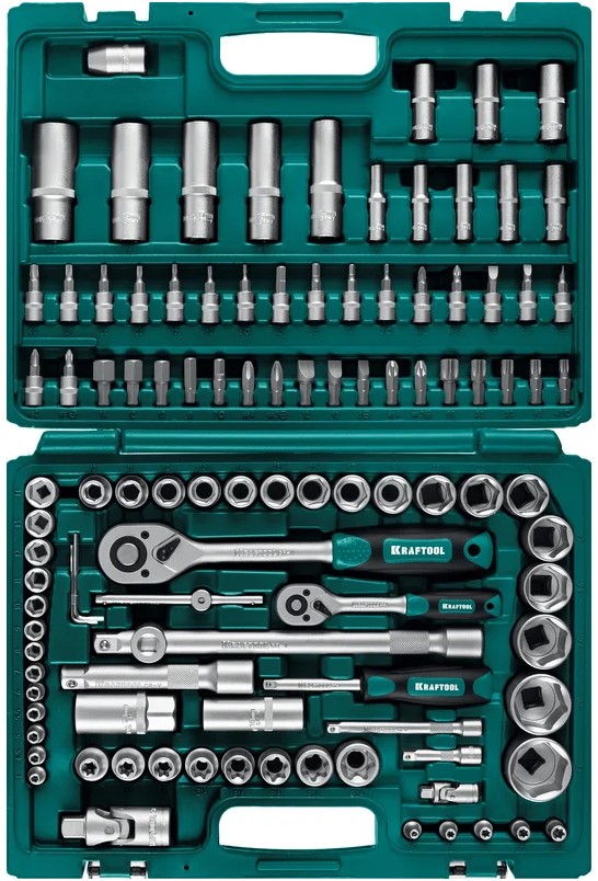 

Набор инструментов Kraftool X-Drive 108 27888-H108_z03 Kraftool 108 предметов, (1/2"+3/8"+1/4"), универсальный, X-Drive 108