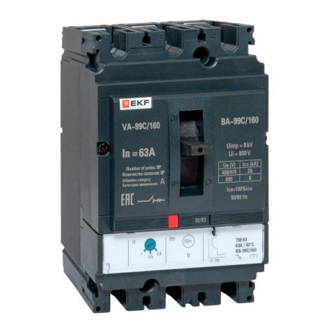 Изображение товара Автоматический выключатель EKF MCCB99C-160-63 литой корпус надежная защита