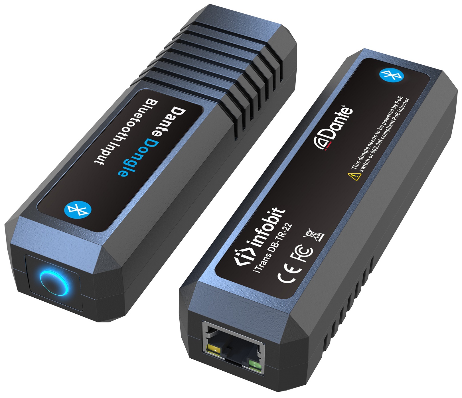 

Конвертер Infobit iTrans DB-TR-22 (приемник/передатчик) аудиоинтерфейс Dante - Bluetooth 5.0 (2X2), Питание PoE, iTrans DB-TR-22