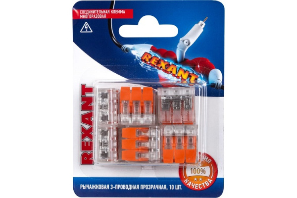 Изображение товара Клемма Rexant 06-0217-A10 соединительная 3-проводная прозрачная