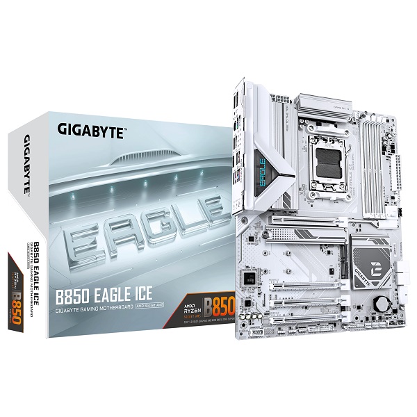 

Материнская плата ATX GIGABYTE B850 EAGLE ICE (AM5, AMD B850, 4*DDR5, 4*PCIe, 3*M.2, 4*SATA, WiFi, BT, 4*USB 2.0, 2*USB 3.2, HDMI, DP), B850 EAGLE ICE