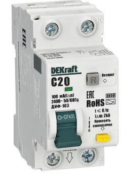 Изображение товара Автоматический выключатель дифференциального тока DEKraft 16357DEK 20А 6кА