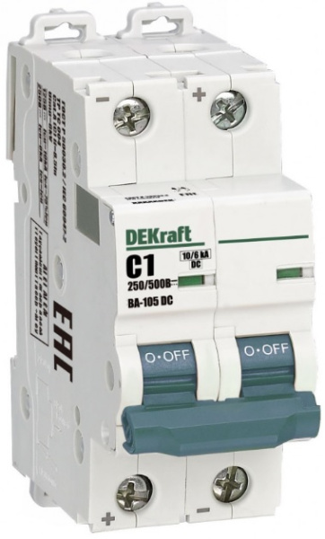 Изображение товара Автоматический выключатель DEKraft 13386DEK для постоянного тока IP20 2 полюса