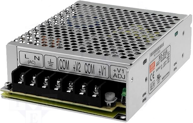 

Преобразователь AC-DC сетевой Mean Well RD-65A 2 выхода, напряжение 1 канала - 5В, напряжение 2 канала - 12В, мощность 65Вт, конструктивное исполнение, RD-65A
