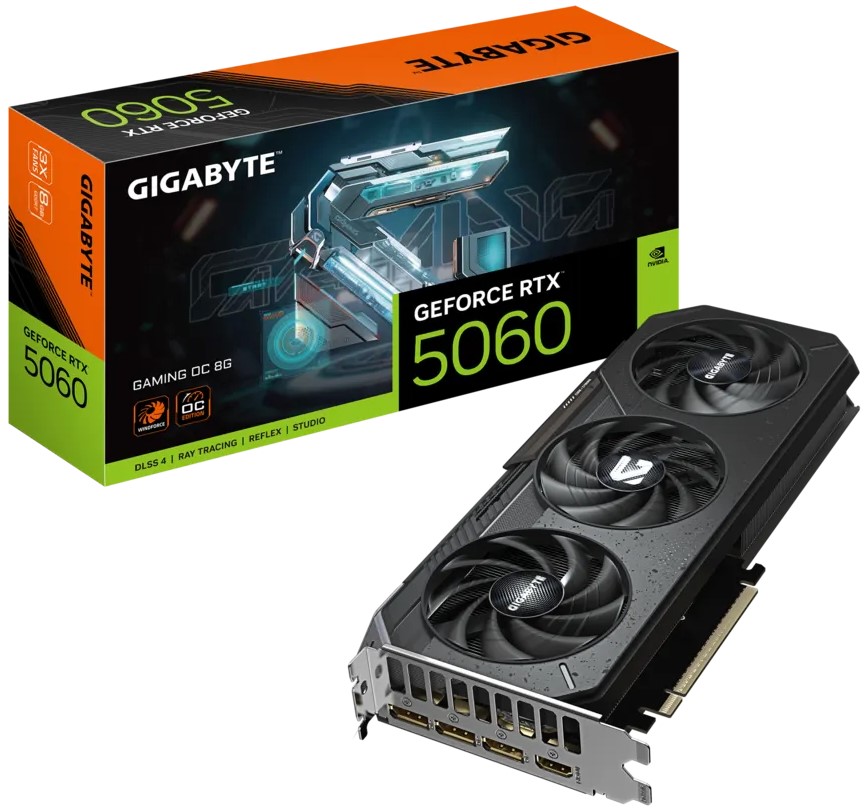 

Видеокарта PCI-E GIGABYTE GeForce RTX 5060 GAMING OC (GV-N5060GAMING OC-8GD) 8GB GDDR7 128bit 2595/28000MHz HDMIx, GeForce RTX 5060 GAMING OC (GV-N5060GAMING OC-8GD)