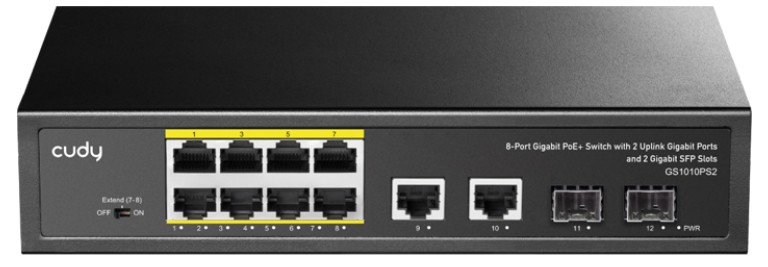 

Коммутатор неуправляемый Cudy GS1010PS2 8-10/100/1000 BASE-T Gigabit ports,2-Port 10/100/1000 BASE-T Gigabit Uplink ports, 2-1000 BASE-X SFP Slot, 8-p, GS1010PS2