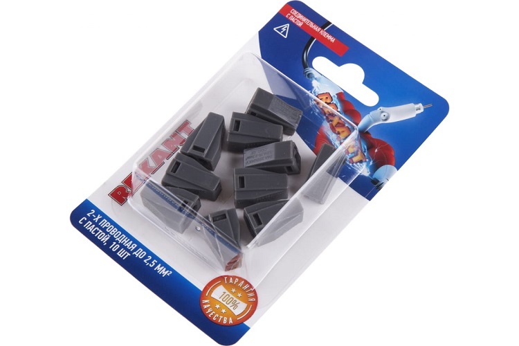 

Клемма Rexant 06-0206-B10 с пастой СМК 773-302, 2-проводная до 2,5 мм2 серая, (блистер 10 шт), 06-0206-B10