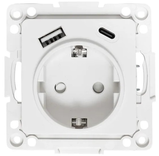 

Розетка с заземлением с 2 USB механизм EKF EYR16-2USB-typeA-typeC Стокгольм 16А винтовые клеммы белый с защитными шторками, EYR16-2USB-typeA-typeC