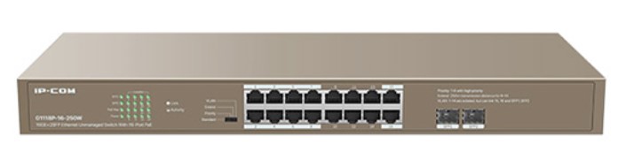 

Коммутатор неуправляемый IP-Com G1118P-16-250W 16*100/1000 Мбит/с Base-T RJ45 (данные/питание), 2*1000 Mbps Base-X SFP port, G1118P-16-250W