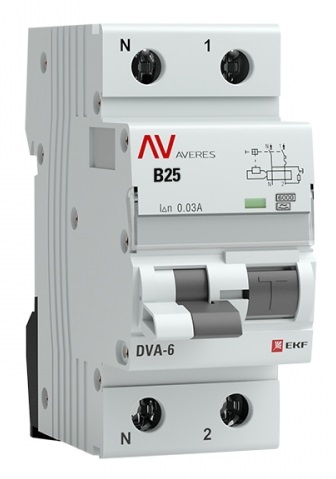 

Автомат дифференциальный EKF rcbo6-1pn-25B-30-a-av DVA-6 1P+N 25А (B) 30мА (A) 6кА AVERES, rcbo6-1pn-25B-30-a-av