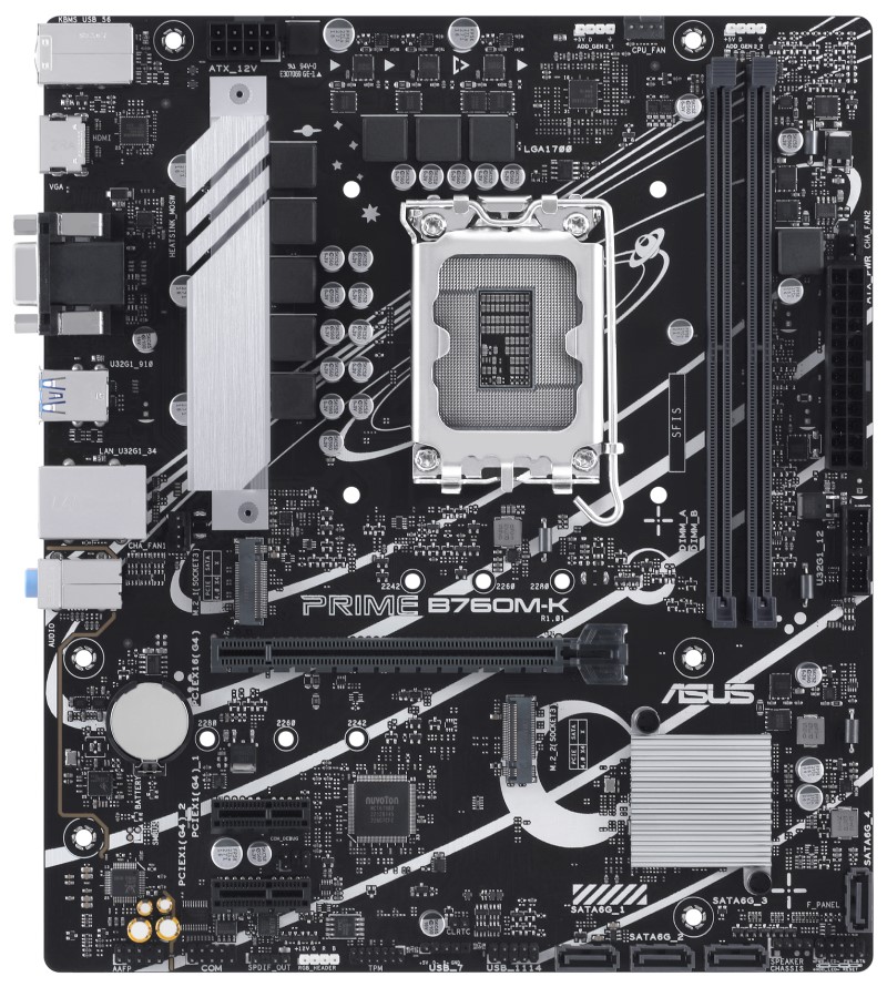 

Материнская плата mATX ASUS PRIME B760M-K 90MB1FI0-M1EAY0 (LGA1700, B760, 4*DDR5 (8000), 4*SATA 6G RAID, 2*M.2, 3*PCIE, 2.5Glan, HDMI, VGA, 4*USB 3.2,, PRIME B760M-K