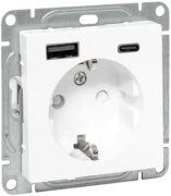 фото Розетка с заземлением с 2 USB  EKF UP1-SOW-111-USBA+USBC