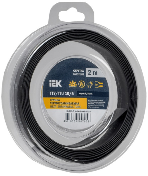 Изображение товара Термоусадочная трубка IEK UDR12-010-005-002-K02-T 2 м черная для электропроводки