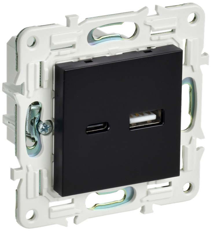 

Розетка USB IEK SK-U22-D31-K02 SKANDY тип A+тип C 3,1А SK-R14Bl черная, SK-U22-D31-K02