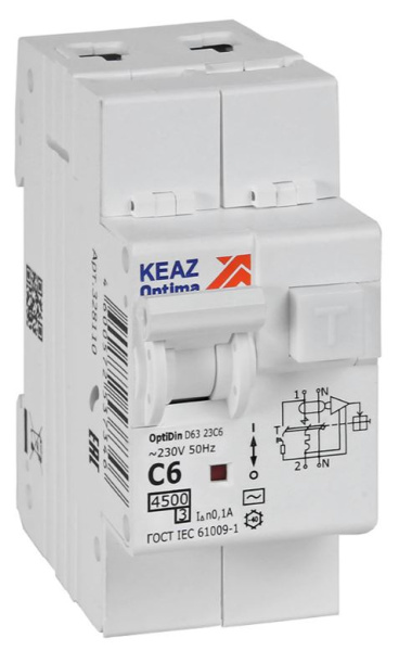 Изображение товара Автомат КЭАЗ 328110 дифференциальный автомат защиты 6 А 100 мА серия OptiDin
