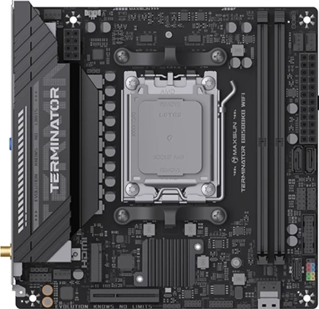 

Материнская плата mini-ITX MAXSUN MS-Terminator B850BKB WIFI (AM5, AMD B850, 4*DDR5, 2*SATA, 2*M.2, WiFi, BT, USB 2.0, Type-C, PCIe, HDMI, DP), MS-Terminator B850BKB WIFI