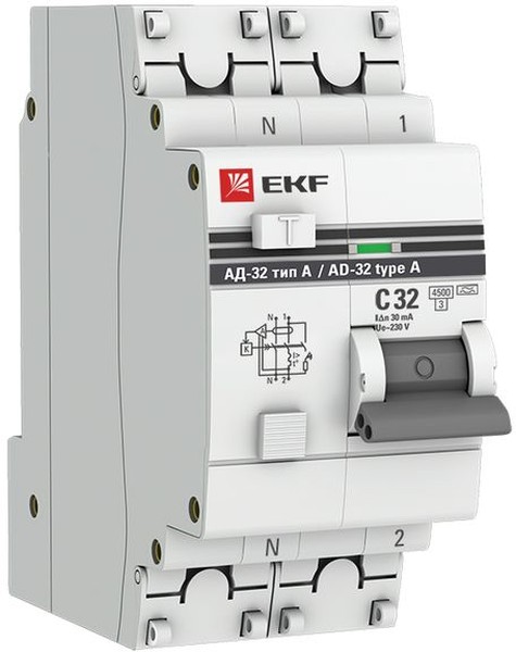 

Автомат дифференциальный EKF DA32-32-30-a-pro АД-32 1P+N 32А (С) 30мА тип (А) эл. 4,5кА PROxima, DA32-32-30-a-pro