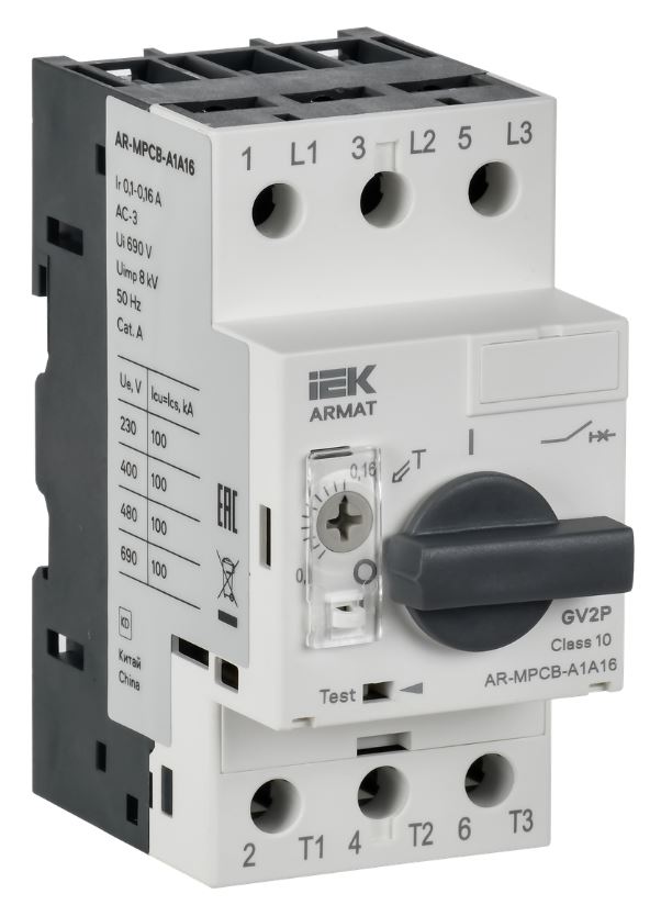 

Автоматический выключатель для защиты двигателя IEK AR-MPCB-A1A16 ARMAT A1 GV2P 0,1-0,16А, AR-MPCB-A1A16