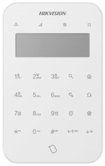 

Клавиатура HIKVISION DS-PK1-LT-WE с LCD-экраном и двусторонней беспроводной связью (AXPRO); f-раб.868 МГц, DS-PK1-LT-WE