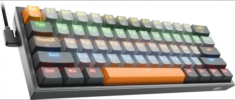 

Клавиатура Redragon Fizz 72599 механическая, RU, Rainbow, сер-оранж, red свитч, Fizz 72599