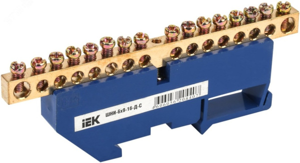 Изображение товара Шина IEK YNN10-69-16D-K07 нулевая DIN-изол, синий, латунь