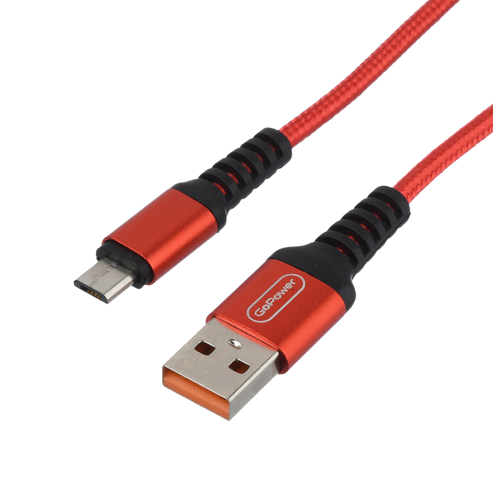 Кабель интерфейсный GoPower GP02M 00-00022786 USB (m)-microUSB (m) 1.0м 2.4A нейлон красный (1/200/800)