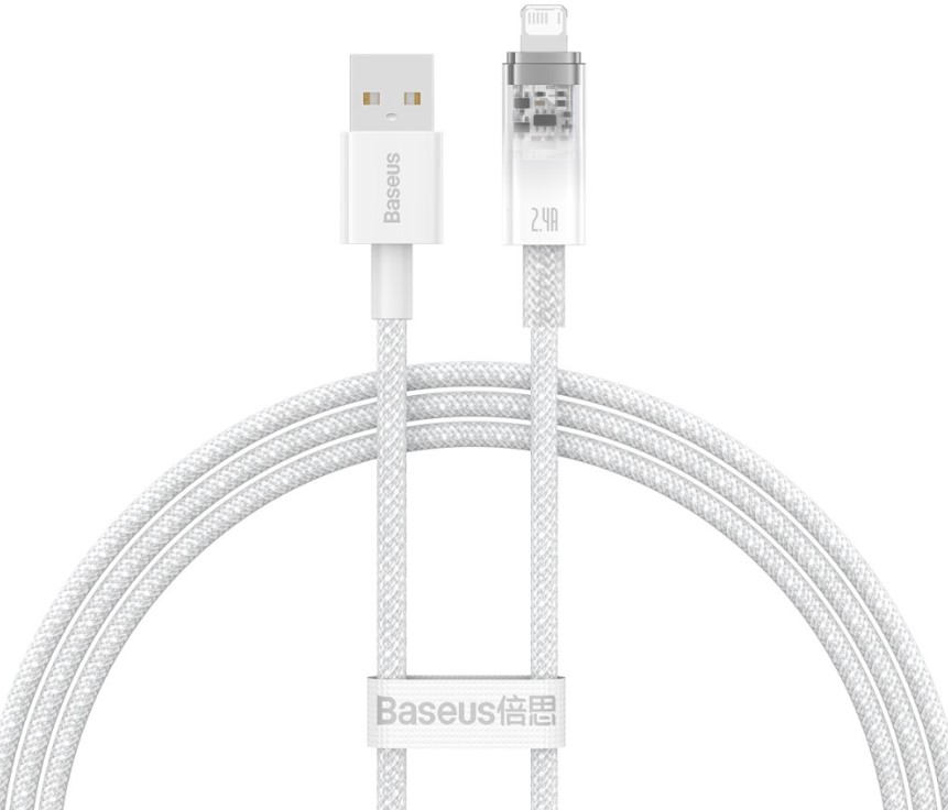 

Кабель интерфейсный Baseus CATS010002 Explorer Series Fast Charging with Smart Temperature Control USB to Lightning 2.4A 1m White (передача данных, пи, CATS010002