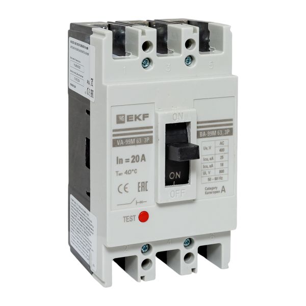 

Автоматический выключатель в литом корпусе EKF mccb99-63-20m ВА-99М 63/20А 3P 25кА, mccb99-63-20m