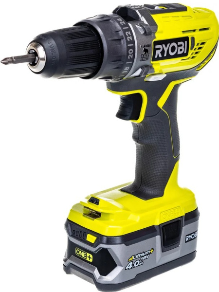 Изображение товара Дрель-шуруповерт Ryobi R18PD3-242S с ударом и двумя аккумуляторами